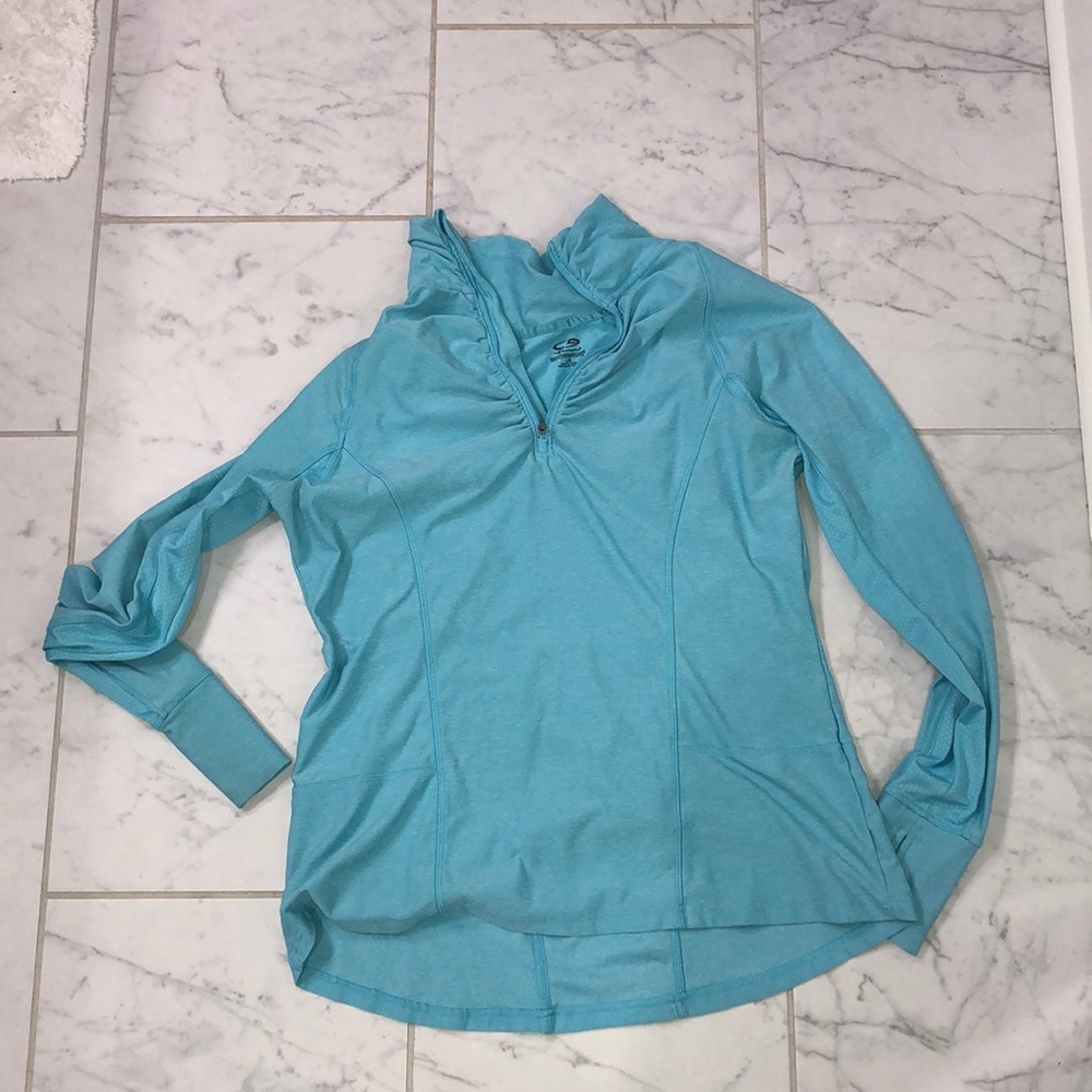 Long Sleeve Light Blue Half Zip-Large